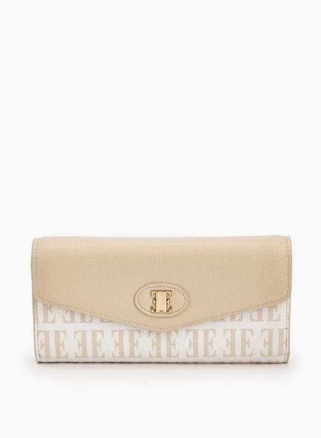ايل Monogram Print Wallet with Snap Button Closure